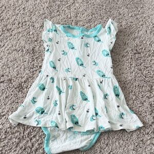 Kyte Baby Blue Otter Robin Cuddle Print Bamboo Bodysuit Twirl Dress